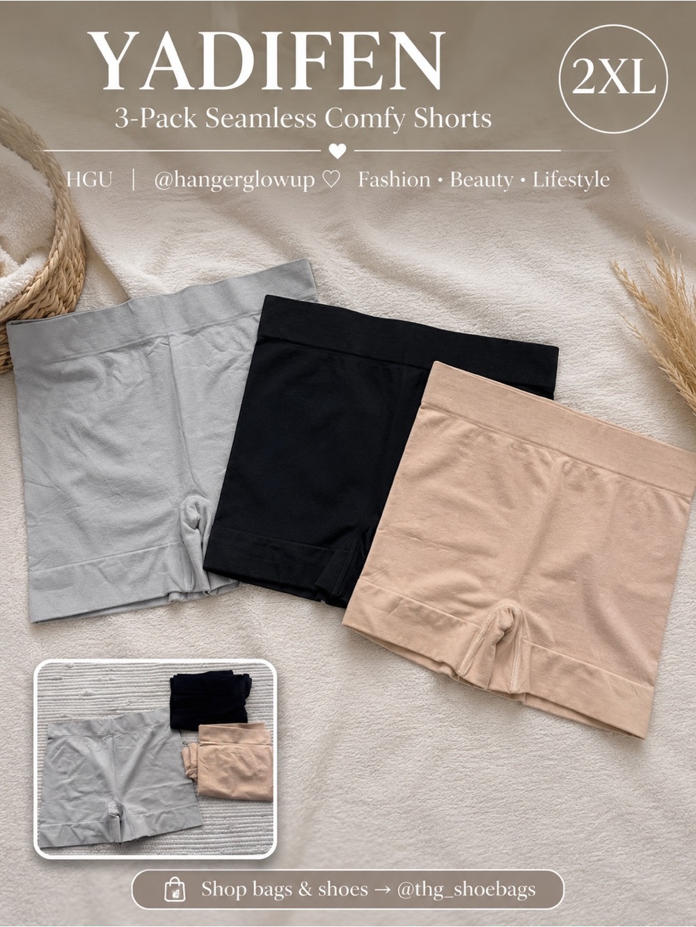 YADIFEN 3-Pack Seamless Boyshorts Anti-Chafe Slip Shorts Grey Black Nude 2XL